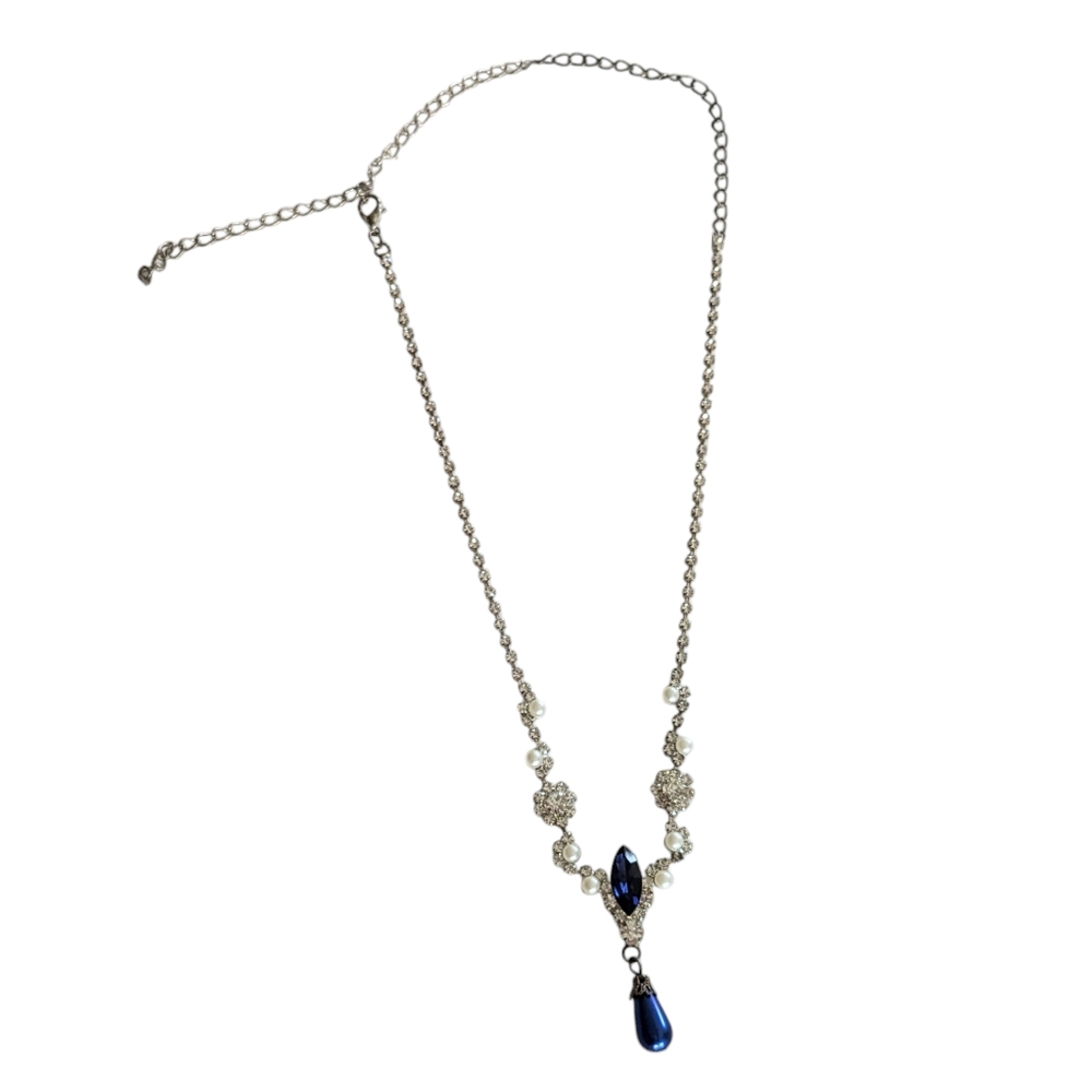 Vintage Blue and White Rhinestone Necklace